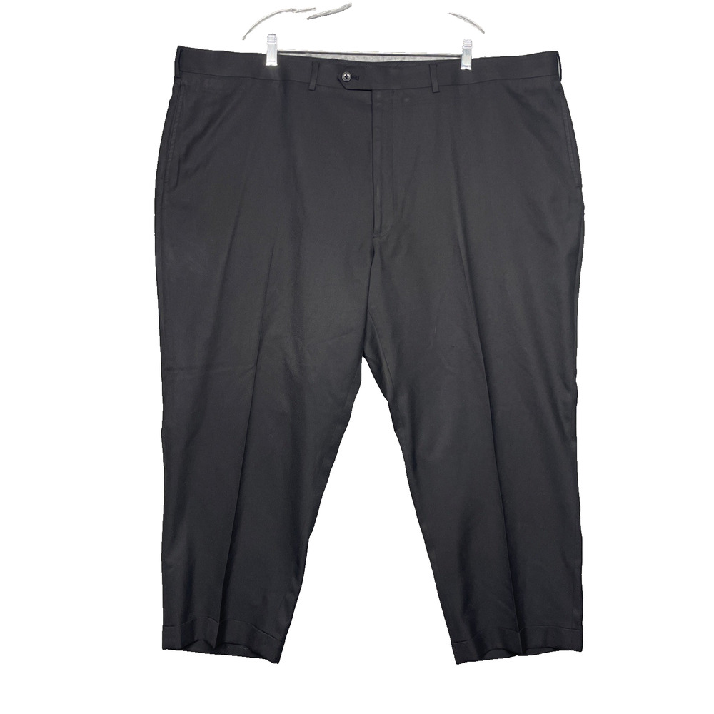 Pronto Uomo Dress Pants Fits Mens 49 x 26.5 Black Cuffed Flat Front Wool Blend